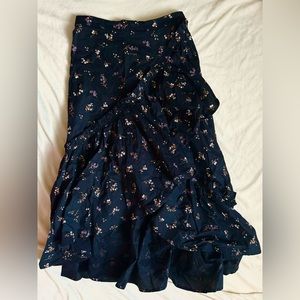 H&M Floral Print Ruffle Trim Asymmetrical Cotton Skirt